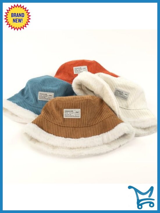 Reversible Fur Bucket Hat with Corduroy Side - Fleece Lined Unisex Winter Hat
